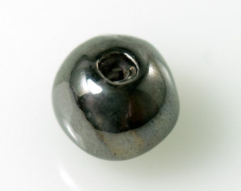 3x Keramik Kugel Lila-Silber 12x14mm, Loch 3mm