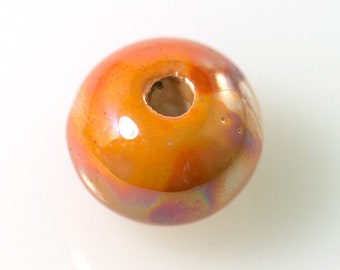 3x Keramik Kugel Orange-Melange 12x14mm, Loch 3mm