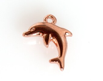 3x Metall Anhänger Delphin rosé-gold 14x18mm
