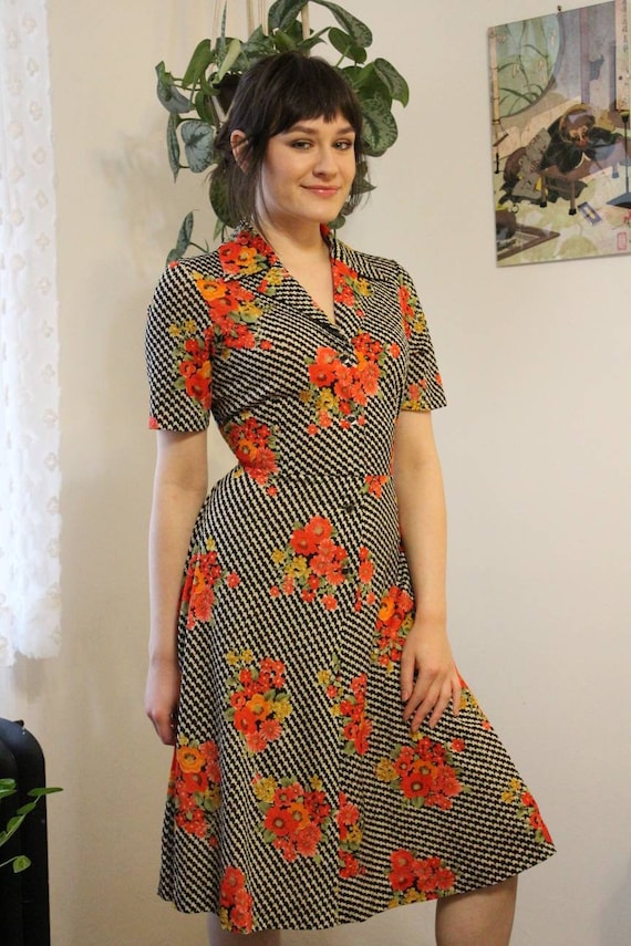 Handmade 60s 70s Japanese Houndstooth Floral Novel