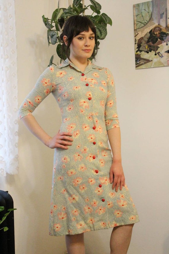 Handmade 50s 60s Japanese Floral Novelty Print Mid