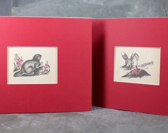 Set di 2 opere d'arte "Frisky Fox" per la cameretta dei bambini - Set di 2 pagine di libri per bambini vintage arruffate (non ristampe) - Adatta per cornici da 8x10" - Venduto SENZA CORNICE