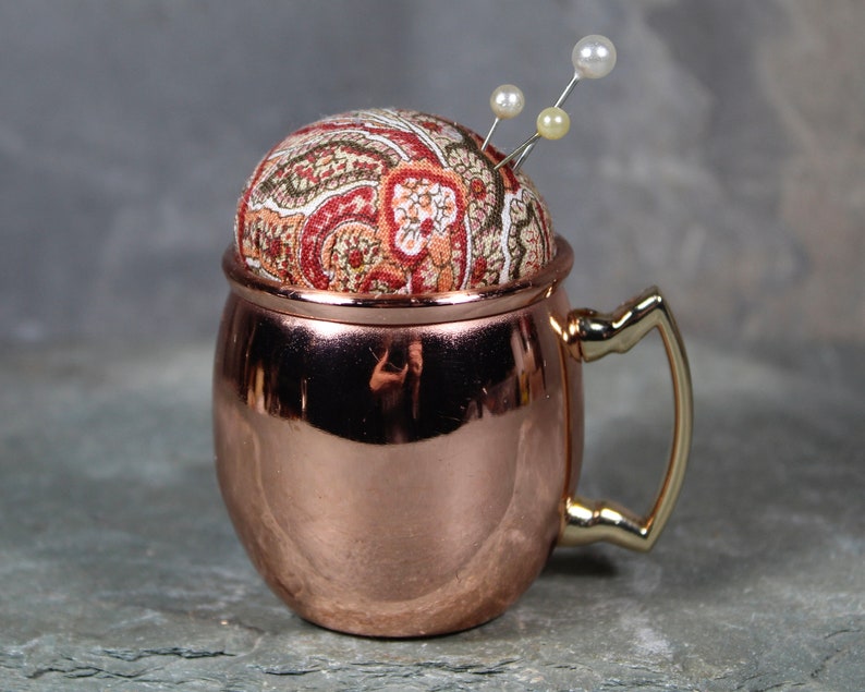 Light Academia Upcycled Pin Cushions Copper and Brass Vintage Pin Cushions Your Choice Hand-Crafted by Bixley Shop E - Copper Mug 1