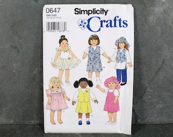 1996 Simplicity Crafts #0647 18" Doll Clothes Pattern | UNCUT & Factory Folded | Vintage Sewing Pattern for American Girl Dolls
