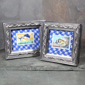 Vintage Dominica Stamp Art | Set of 2 Caribbean Sea Stamps | Global Vintage Decor | Authentic Stamp Mounted & Framed | Bixley Shop