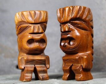 Vintage Twin Wooden Hawaiian Totem Figurines | Vintage Hawaiian/Polynesian Souvenirs | Hand-Carved Primitive Figures | Bixley Shop