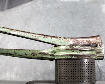 Antique Potato Ricer - Vintage Industrial Decor - Vintage Kitchen - Metal Potato Ricer - Green Paint | Bixley Shop