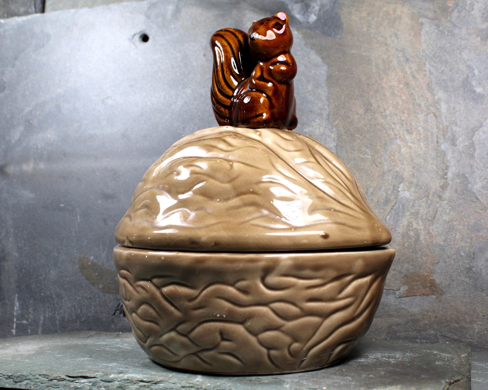 Vintage Walnut and Squirrel Candy Dish Autumnal Candy Dish Etsy