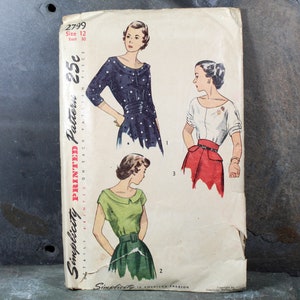 1949 Simplicity 2799 Blouse Pattern Size 12, Bust 30 Cut, Complete Pattern Bixley Shop image 1