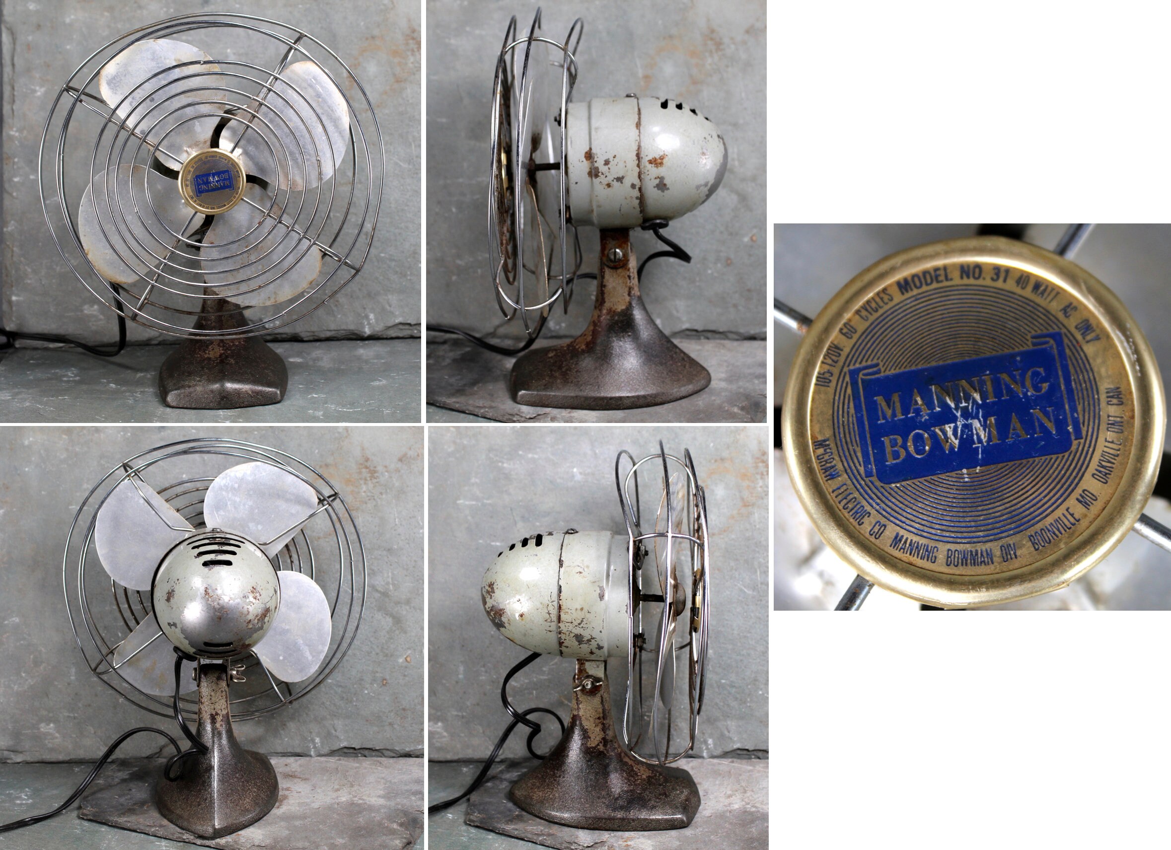 1940 年代の Manning Bowman 金属製ファン - 金属製ブレード付き