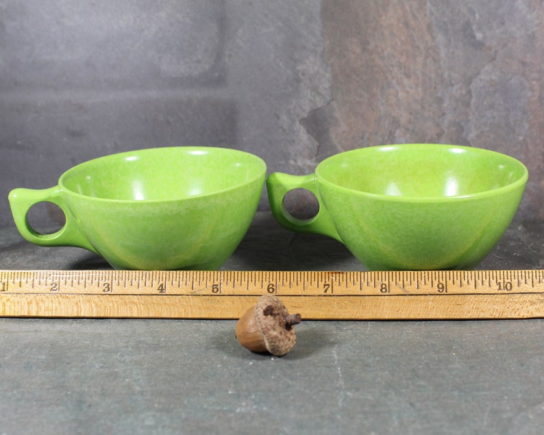 Set of 2 Mid-Century Melmac Cups in Celery Green Color-Flyte Bright Green Cups Bixley Shop image 7