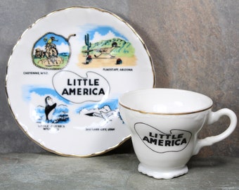 Vintage Souvenir Little America Cup & Saucer | Arizona, Utah, Wyoming Souvenir | Keloin's Treasures Demitasse Cup w/Saucer | Bixley Shop