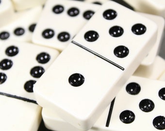 Vintage White Domino Set | Bakelite or Celluloid Dominoes | In Original Carrying Case | Bixley Shop