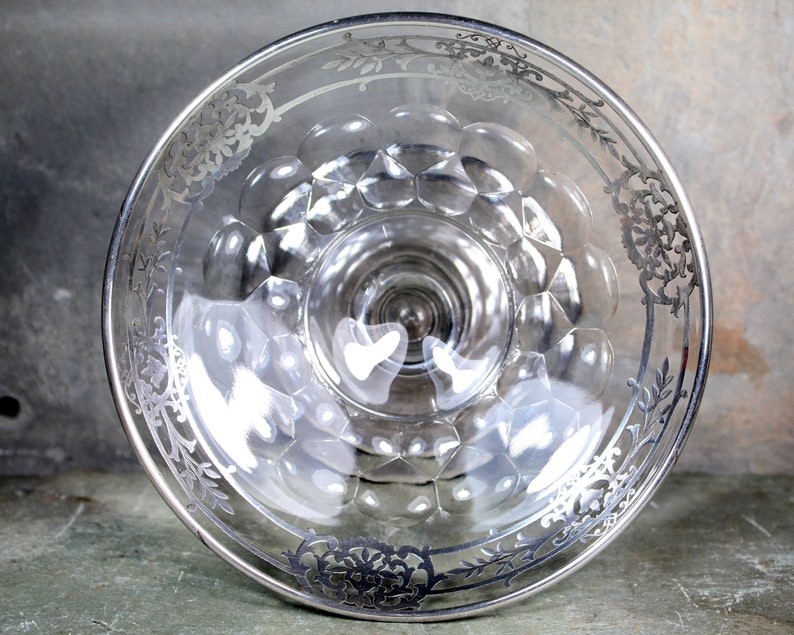 Gorgeous Glass Candy Dish with Silver Overlay Vintage Holiday Table Serving Dish Perfect for Candy or Nuts Bixley Shop image 3