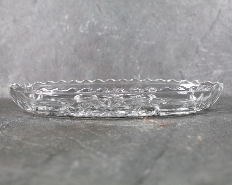 Anchor Hocking Clear Boat Glass Dish Candy/Relish Oblong Dish or Trinket Dish Pressed Glass Starburst Pattern Bixley Shop image 3