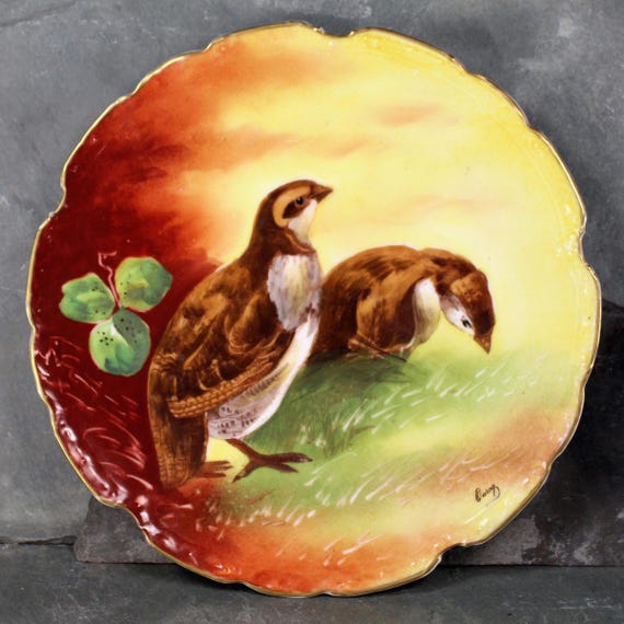 LIMOGES 手描き プレート Antique Limoges Plate – Hand Painted, Signed Koby, 1896 – Woodshed