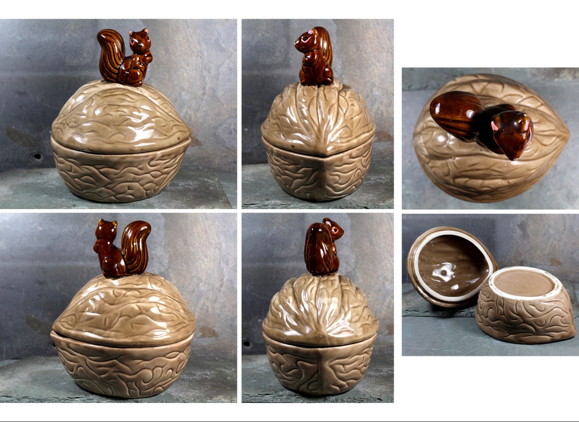 Vintage Walnut and Squirrel Candy Dish Autumnal Candy Dish Etsy