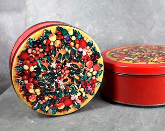 Set of 2 Nesting Vintage Vibrant Fruits Candy Tins circa 1970s - Cake Tins for Storage or Display | Bixley Shop