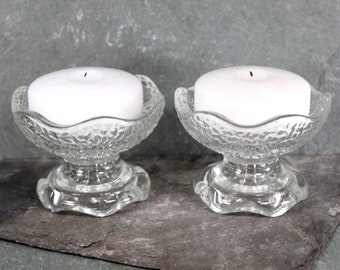 Set of 2 Glass Candle Holders | Pillar Holders | Scalloped Edge Footed Pillar Holders | Vintage Decor | Bixley Shop