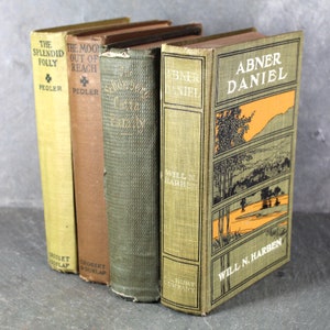 Set of 4 Antique Books for Library Decor | Chronicles of the Schonberg-Cotta Family | Margaret Pedler 2 Volumes | Abner Daniel | Bixley