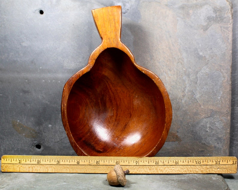 Vintage Mid-Century Carved Wooden Bowl Pear Shaped Fruit Bowl Mid-Century Rustic Modern Bixley Shop image 7