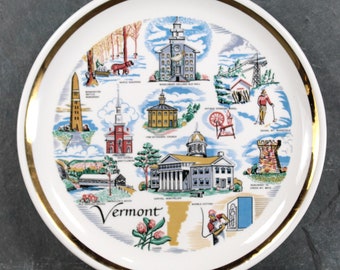 Vintage Souvenir from Vermont | Vermont Souvenir Plate | Montpelier | Old Covered Bridge | Bennington Battle Monument | Bixley Shop