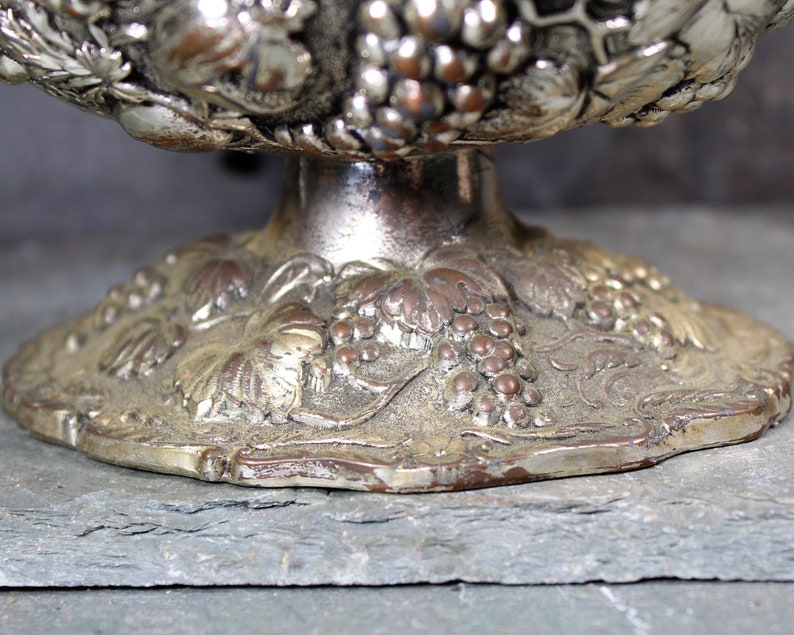 Vintage Ornate Silver-Toned Serving Dish with Handle Fruit Motif Circa 1950s D.T.CO 8103 Made in Japan Thanksgiving Bixley Shop image 6