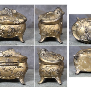 Jennings Brothers Floral Casket Jewelry Box Gold Gilt Footed Art Nouveau Ornate Small Jewelry Box Jennings Brothers 1123 Ring Box image 7