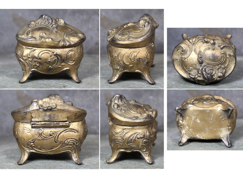 Jennings Brothers Floral Casket Jewelry Box Gold Gilt Footed Art Nouveau Ornate Small Jewelry Box Jennings Brothers 1123 Ring Box image 7