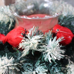 1960s Christmas Cardinal & Holiday Greens Candle Decoration | Vintage Dime Store Christmas Decor | Mid-Century Christmas | Bixley Shop