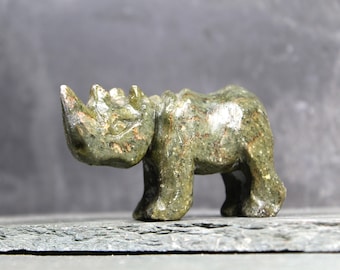 Hand Carved Stone Rhinoceros | Collectible Stone Figurine | Carved Stone Rhino | Bixley Shop