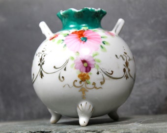 Vintage Hand Painted Mini Bud Vase | Three Footed Bud Vase | Pink Flower Mini Vase | Bixley Shop
