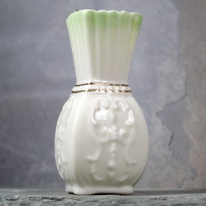 Vintage Belleek Bud Vase | Irish Porcelain Ivory with Gold Detailing | Belleek Mini Vase | Bixley Shop