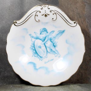 Vintage Porcelain Dish with Cherub Motif "Andrea" | Scallop Shaped Cupid Shallow Bowl | Andrea Dish | Trinket Dish | Bixley Shop