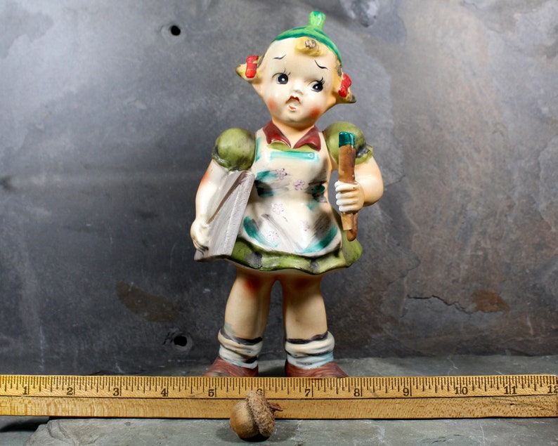 Vintage Artist 8 Ceramic Figure by Chase, circa 1950s Made in Japan Girl on Her Way to Art Class Bixley Shop image 9