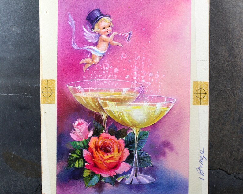 VERY RARE ORIGINAL Gouache Painting by Artist Shu Dick Ju 1960s/70s Original New Year's Card Art Greeting Card Art Bixley Shop image 2