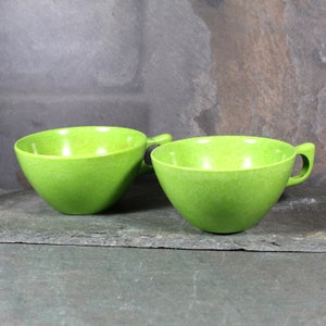 Set of 2 Mid-Century Melmac Cups in Celery Green | Color-Flyte Bright Green Cups | Bixley Shop