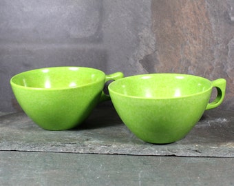 Set of 2 Mid-Century Melmac Cups in Celery Green | Color-Flyte Bright Green Cups | Bixley Shop