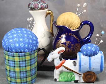 Blue Upcycled Pin Cushions | Classic Blue Vintage Pin Cushions | Your Choice | Hand-Crafted by Bixley Shop