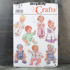 Simplicity #9144 Baby Doll Clothes Pattern | 1989 | Partially Cut and Factory Folded | Vintage Sewing Pattern for Baby Dolls | 3 Sizes