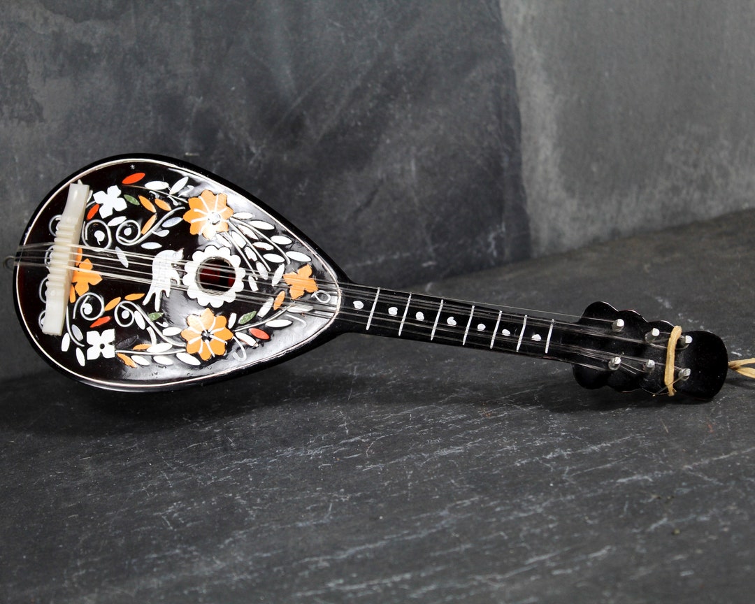 Mandolin Shaped Music Box Hand Painted With Silver Inlay Etsy