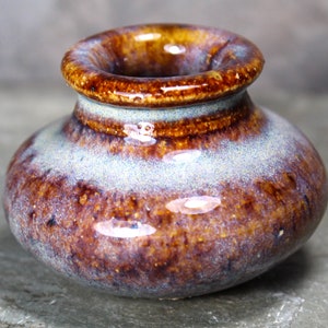 Mini Stoneware Vase Hand Glazed Brown and Pale Blue Glaze Rough Base Folk Art Stoneware Bixley Shop image 2