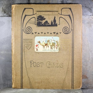 Art Deco Postcard Album Embossed Faux Leather Scrapbook Photo Album