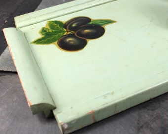 Vintage 16" Painted Wooden Tray | Avocado Green Mid Century Tray | Olive Motif Mid Century Serving | Bixley Shop