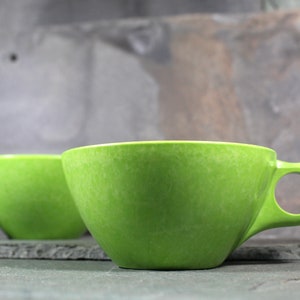 Set of 2 Mid-Century Melmac Cups in Celery Green Color-Flyte Bright Green Cups Bixley Shop image 2