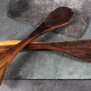 Mid-Century Solid Wood Serving Fork and Spoon Possibly Walnut Vintage Table Bixley Shop image 2