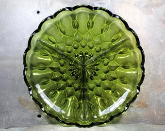 Anchor Hocking Fairfield Avocado Divided Glass Dish - Holiday Table - Candy & Nut Dish - Mid-Century | Bixley Shop