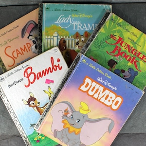 DISNEYKLASSIEKERS! Set van 5 Disney Little Golden Books | Jaren 70/80 | Bambi | Jungleboek | Lady en de vagebond | Dombo | Oplichter | Bixley-winkel