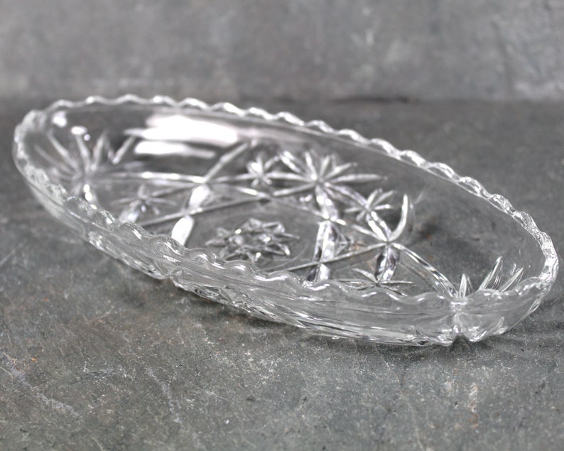 Anchor Hocking Clear Boat Glass Dish Candy/Relish Oblong Dish or Trinket Dish Pressed Glass Starburst Pattern Bixley Shop image 9