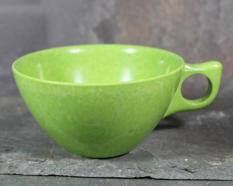 Set of 2 Mid-Century Melmac Cups in Celery Green Color-Flyte Bright Green Cups Bixley Shop image 4